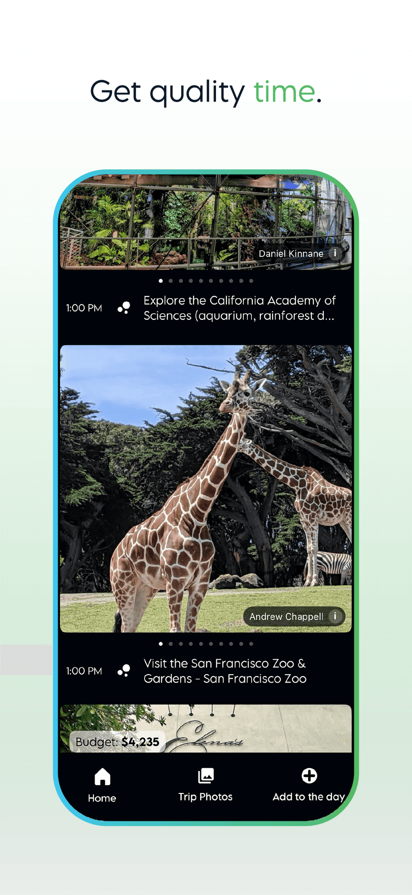 Family itinerary with California Academy of Sciences, San Francisco Zoo giraffes, and a $4,235 budget